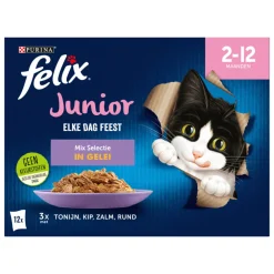 Kattenvoer<Felix Elke Dag Feest Mix Selectie in Gelei Junior 12 x 85 gr