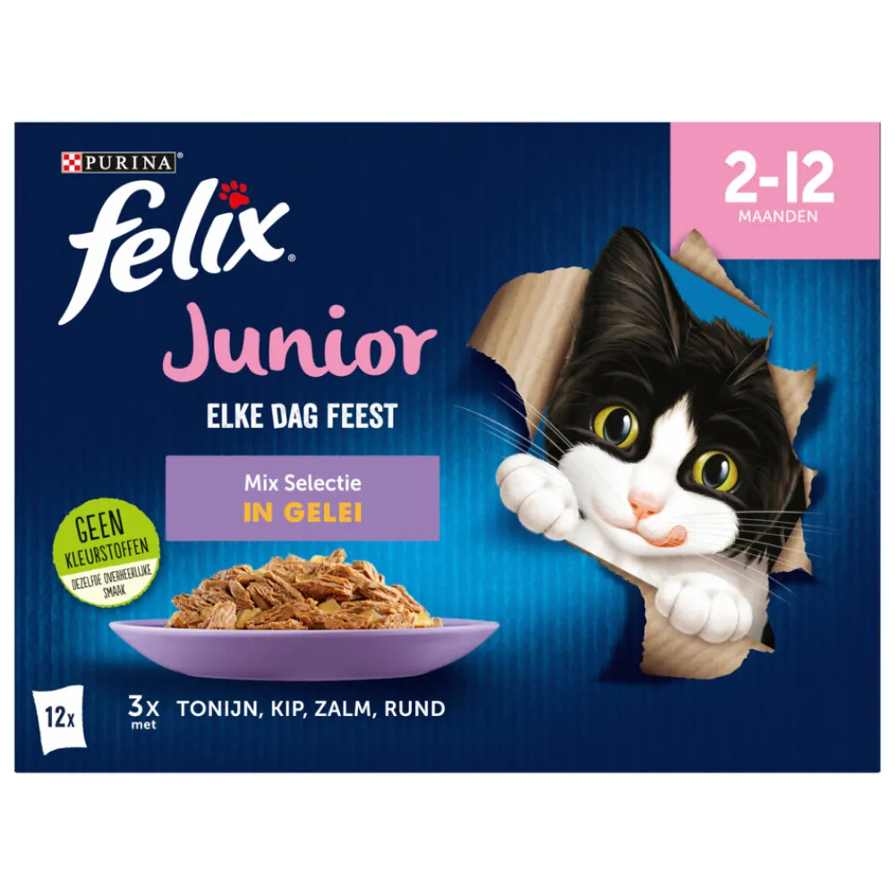Kattenvoer<Felix Elke Dag Feest Mix Selectie in Gelei Junior 12 x 85 gr