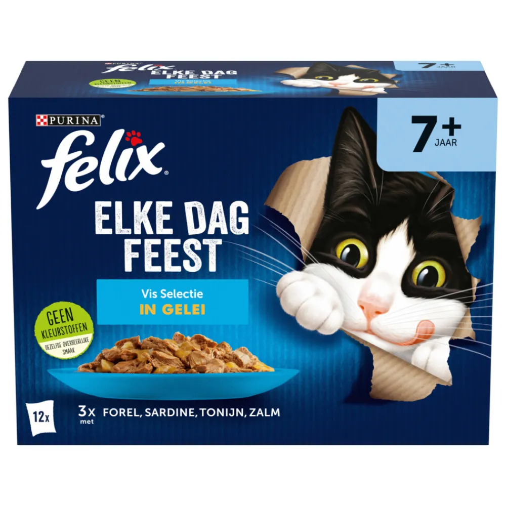 Elke Dag Feest Vis Selectie in Gelei 7+ Jaar 12 x 85 gr^Felix Hot