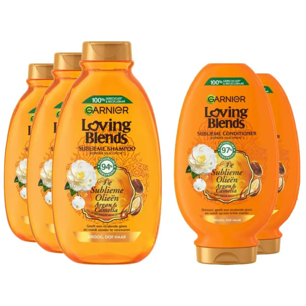 Best Loving Blends Argan en Cameliaolie - Shampoo 3x 300 ml & Conditioner 2x 250 ml – Pakket Conditioner|Shampoo