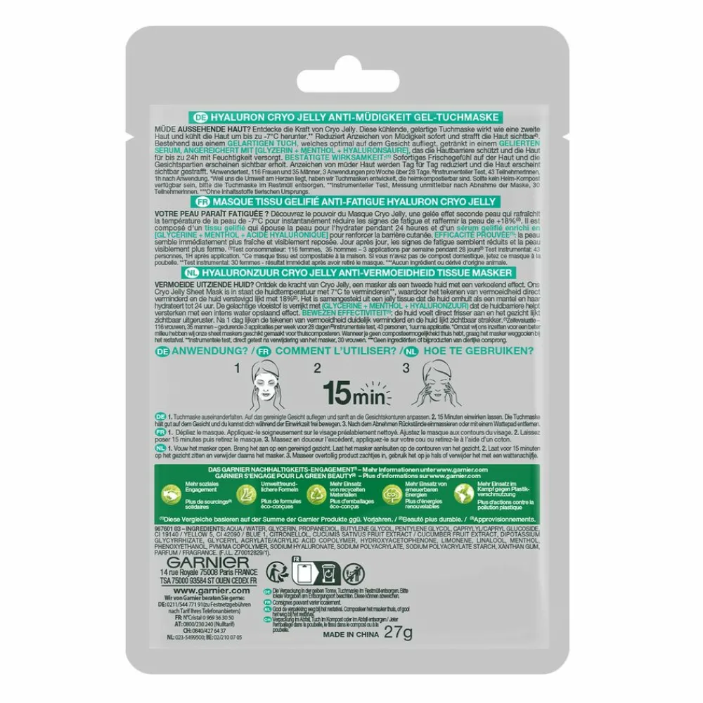 SkinActive Hyaluron Cryo Jelly Anti-vermoeidheid Sheet Masker^Garnier New