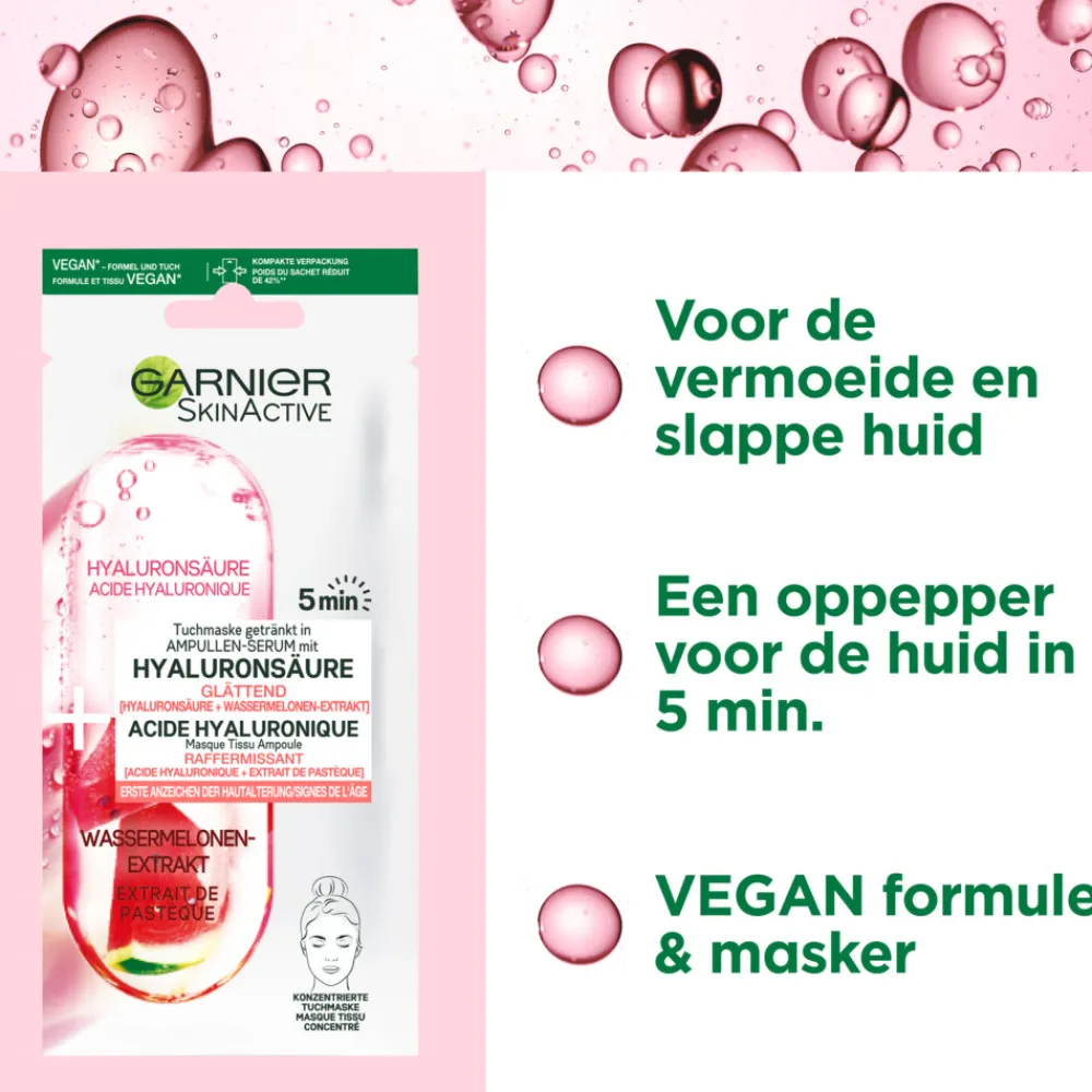 Masker<Garnier SkinActive Tissue Gezichtsmasker Watermeloen & Hyaluronzuur