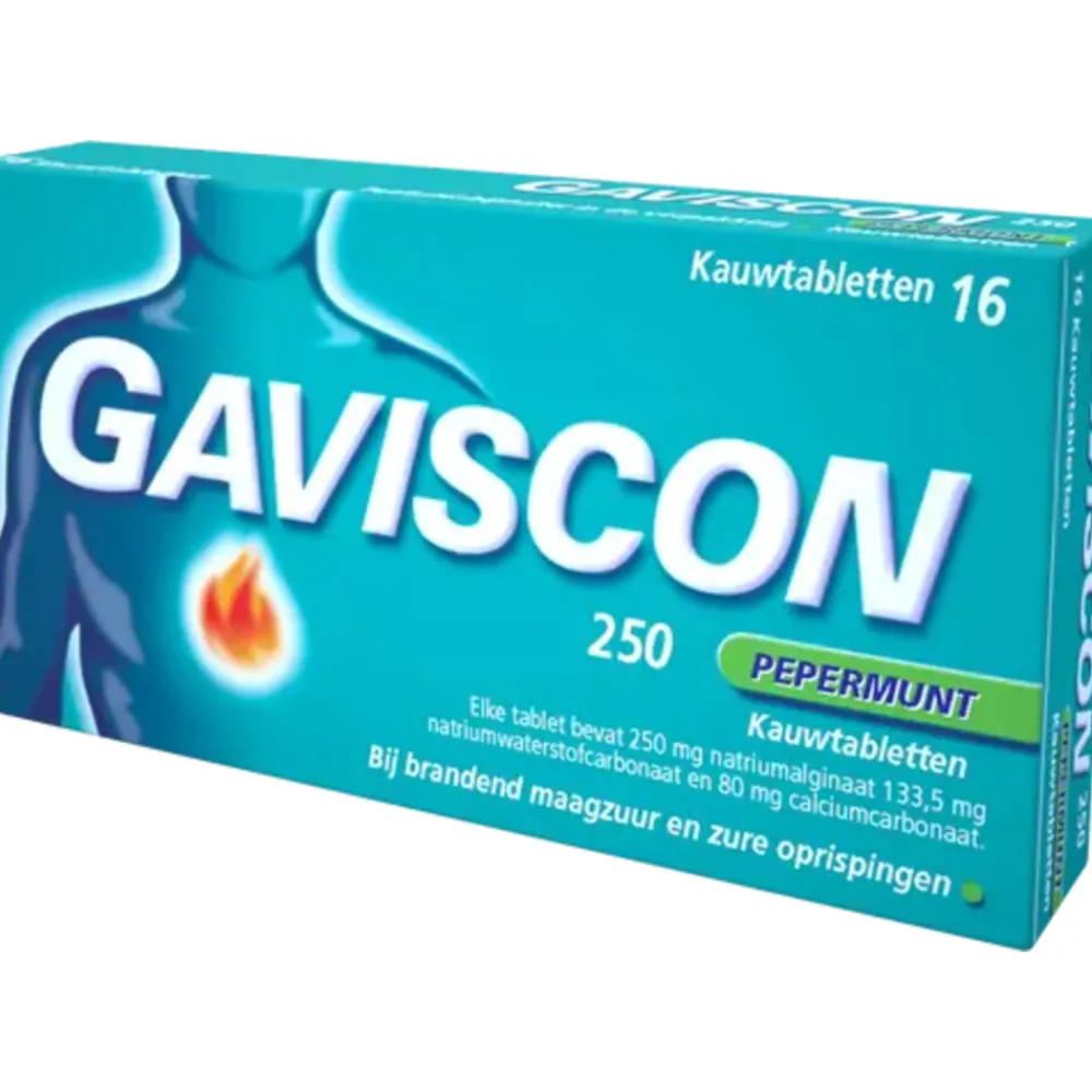 Maag & Darm<Gaviscon 250 mg Pepermunt Kauwtabletten 16 tabletten