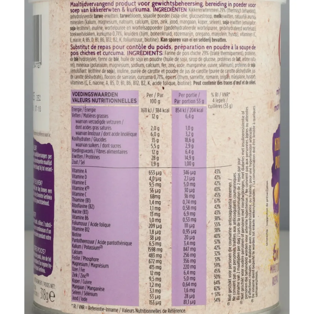 Outlet Maaltijdsoep Kikkererwten - Kurkuma 318 gr Soepen & Sauzen|Maaltijdvervangers
