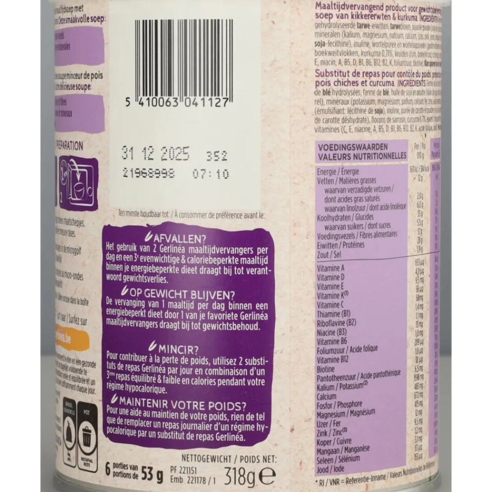 Outlet Maaltijdsoep Kikkererwten - Kurkuma 318 gr Soepen & Sauzen|Maaltijdvervangers