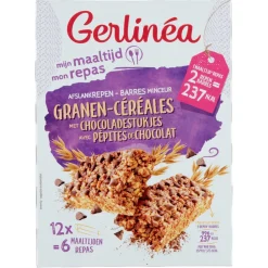 Maaltijdvervangers|Snacks & Tussendoortjes<Gerlinea Repen Granen met Chocoladestukjes 12x31 gr