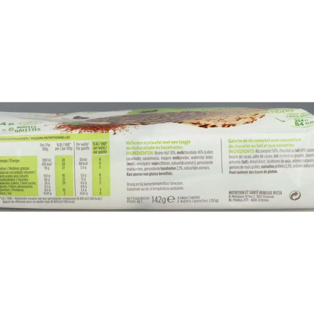 Rijstwafel Melkchocolade & Hazelnoten 4x2 stuks^Gerlinea Outlet