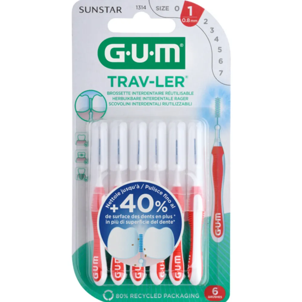 Flossen & Ragen<GUM Trav-Ler Ragers Rood 0.8mm 6 stuks