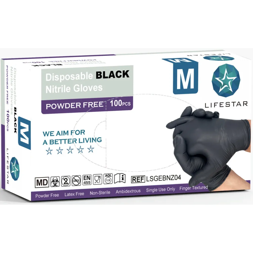 Sale Handschoenen Nitril Poedervrij Zwart M 100 stuks Hulpmiddelen