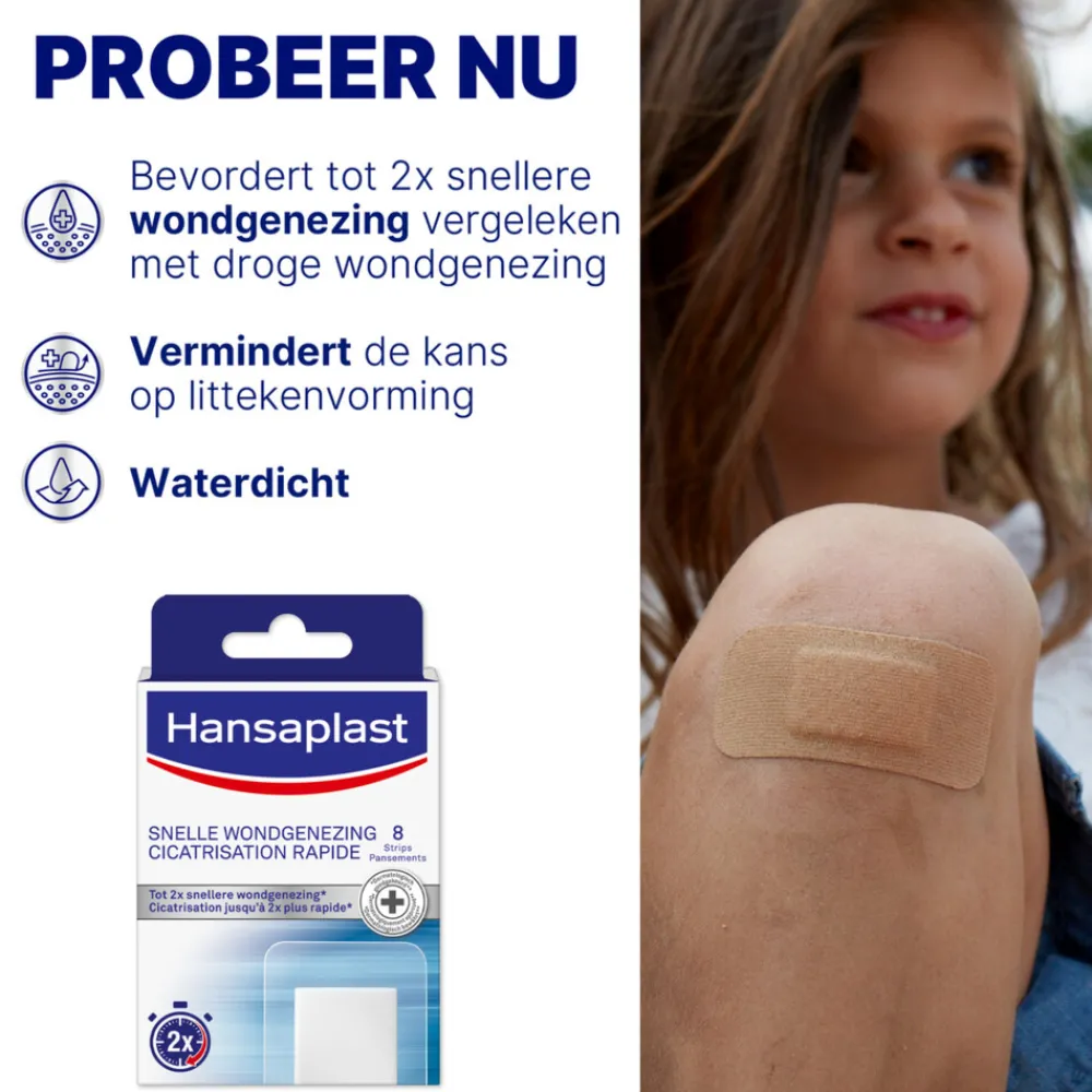 Pleisters<Hansaplast Snelle Wondgenezing Groot 8 stuks