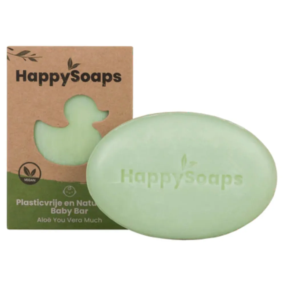 Bad & Douche<HappySoaps Baby Shampoo en Body Wash Bar Aloë You Vera Much 80 gr