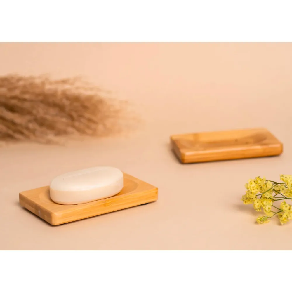 Bad & Douche<HappySoaps Zeep Houder van Bamboe van Bamboe voor Twee Zeep Bars 40 gr