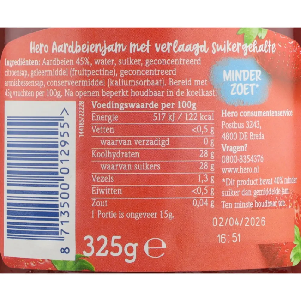 Sale Jam Minder Zoet Aardbeien 325 gr Beleg