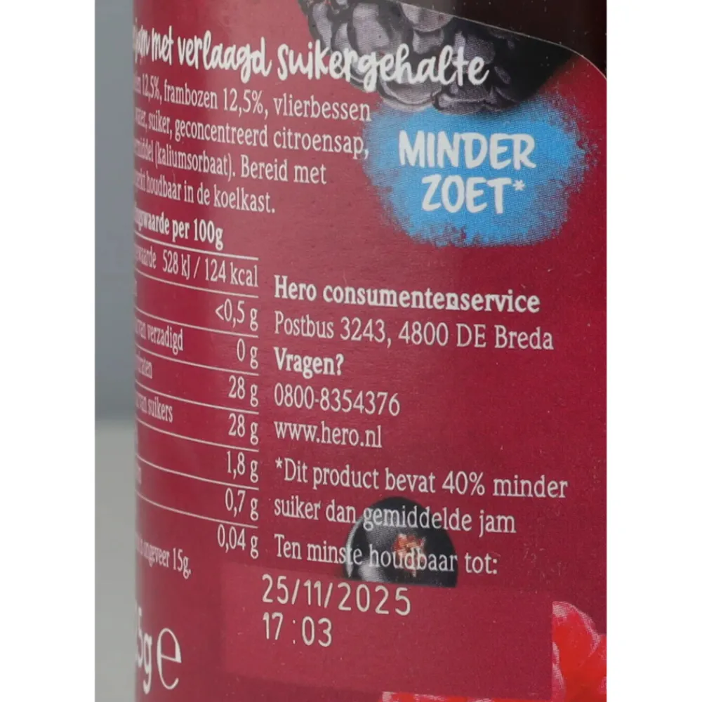 Beleg<Hero Jam Minder Zoet Bosvruchten 325 gr