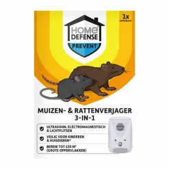 Muizen- en Rattenverjager 220 m2 Ultrasoon, Elektromagnetisch en Lichtflitsen^Home Defense Online