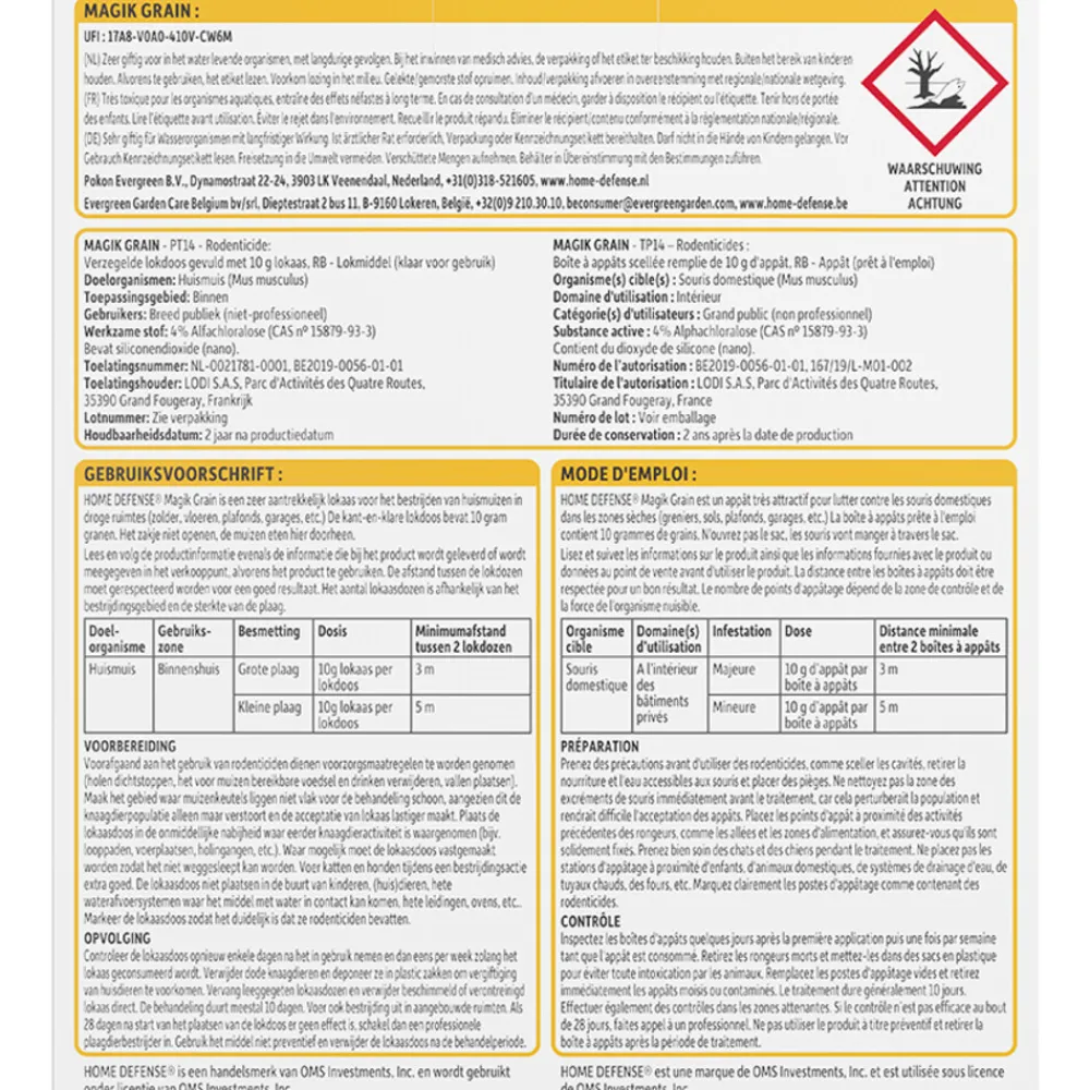 Muizen Granen Alfachloralose Kant-en-Klare Lokdoos Magik Grain 4 stuks^Home Defense Clearance