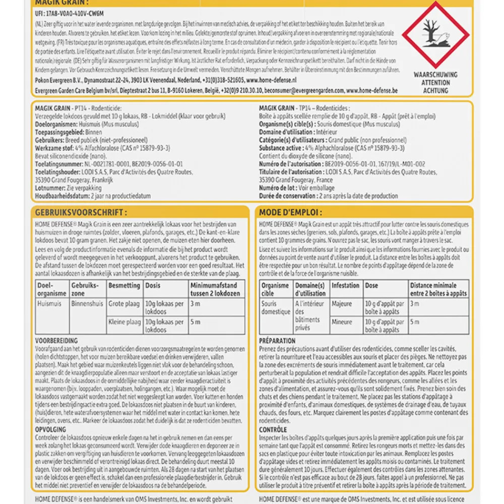 Ongediertebestrijding<Home Defense Muizen Granen Alfachloralose Kant-en-Klare Lokdoos Magik Grain 2 stuks
