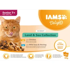 Hot 7+ Delights Land - Sea in Saus 12 x 85 gr Kattenvoer