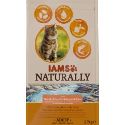Kattenvoer<IAMS Naturally Kat Adult North Atlantic Zalm & Rijst 2,7 kg