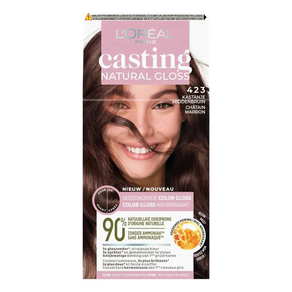 Hot L'Oréal Casting Natural Gloss Semi-Permanente Haarkleuring 423 Kastanje Middenbruin Haarkleuring