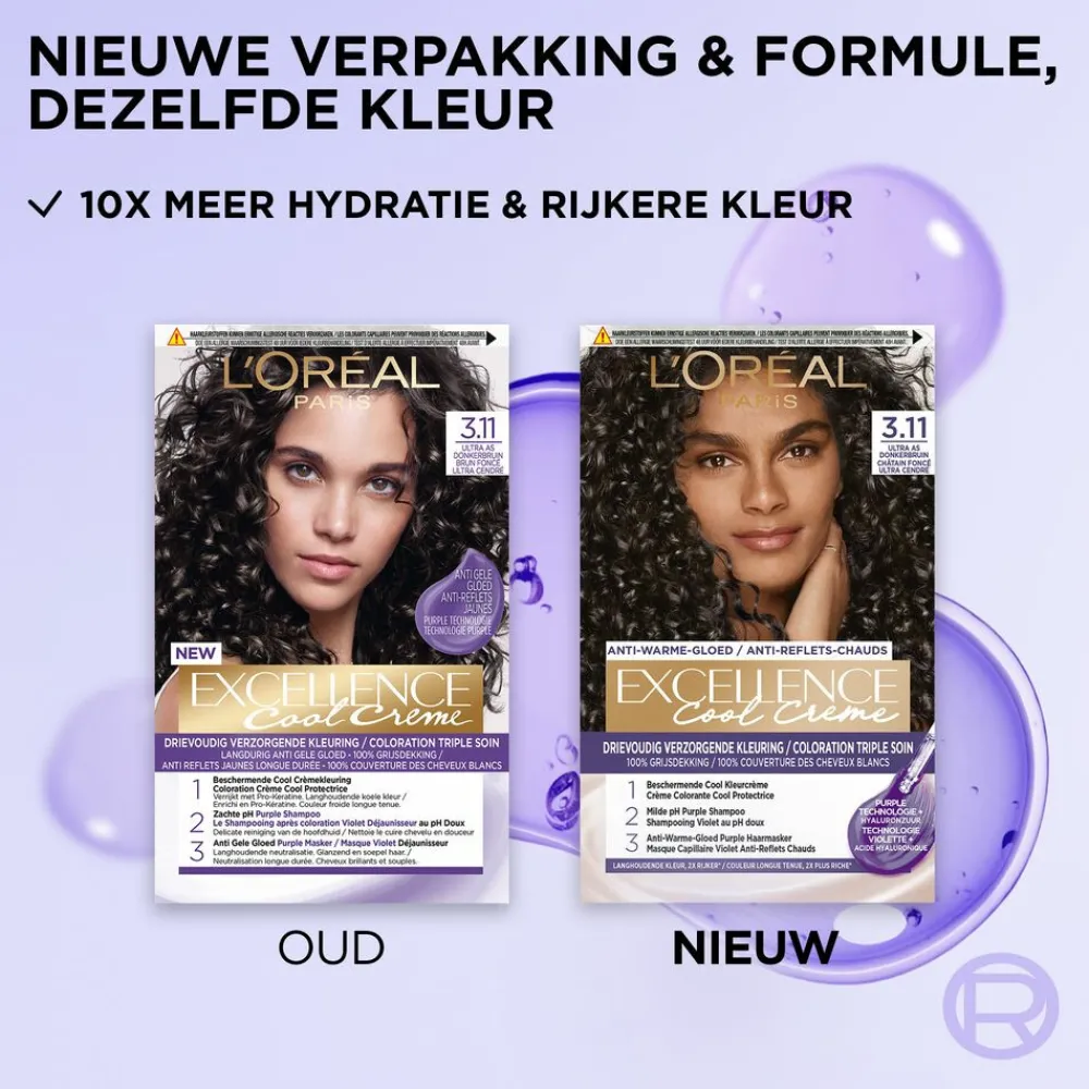 L'Oréal Excellence Cool Crème Permanente Crèmekleuring 3.11 - Ultra As Donkerbruin Haarkleuring