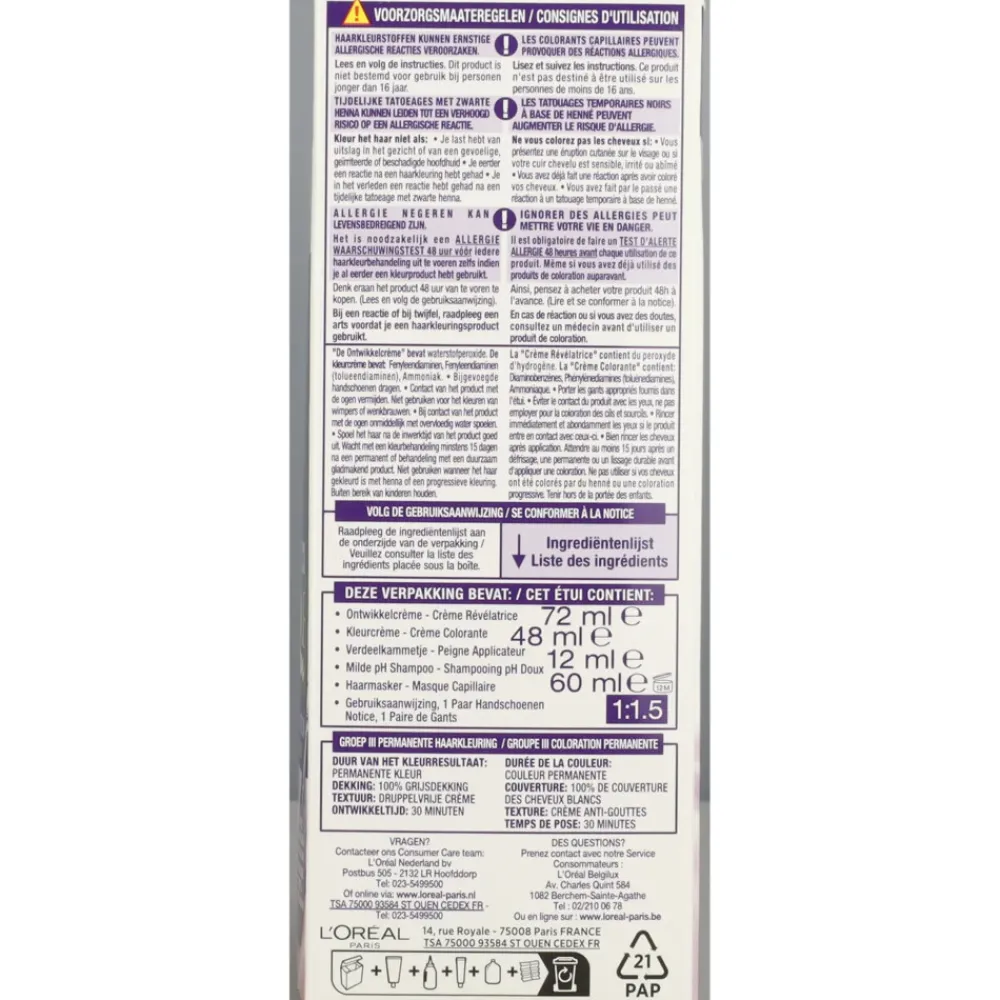 L'Oréal Excellence Cool Crème Permanente Crèmekleuring 3.11 - Ultra As Donkerbruin Haarkleuring