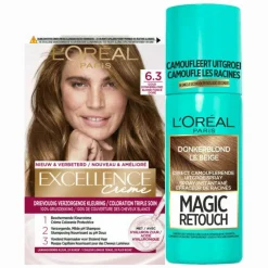 Haarkleuring<LOréal L'Oréal Excellence Creme 6.3 Donker Goudblond + Magic Retouch Uitgroeispray Donkerblond 75 ml Pakket