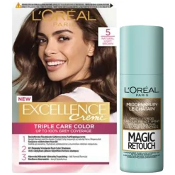 L'Oréal Excellence Creme 5 Lichtbruin + Magic Retouch Uitgroeispray Middenbruin 75 ml Pakket^LOréal Discount