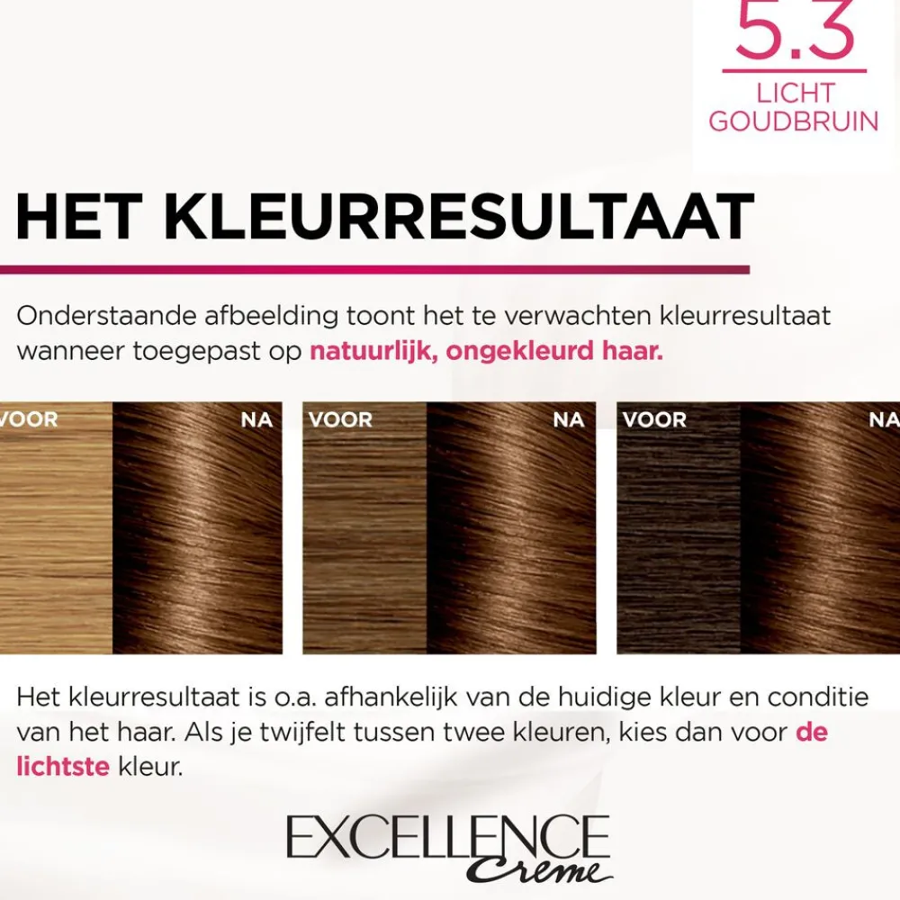 L'Oréal Excellence Crème Permanente Crèmekleuring 5.3 Licht Goudbruin^LOréal Online