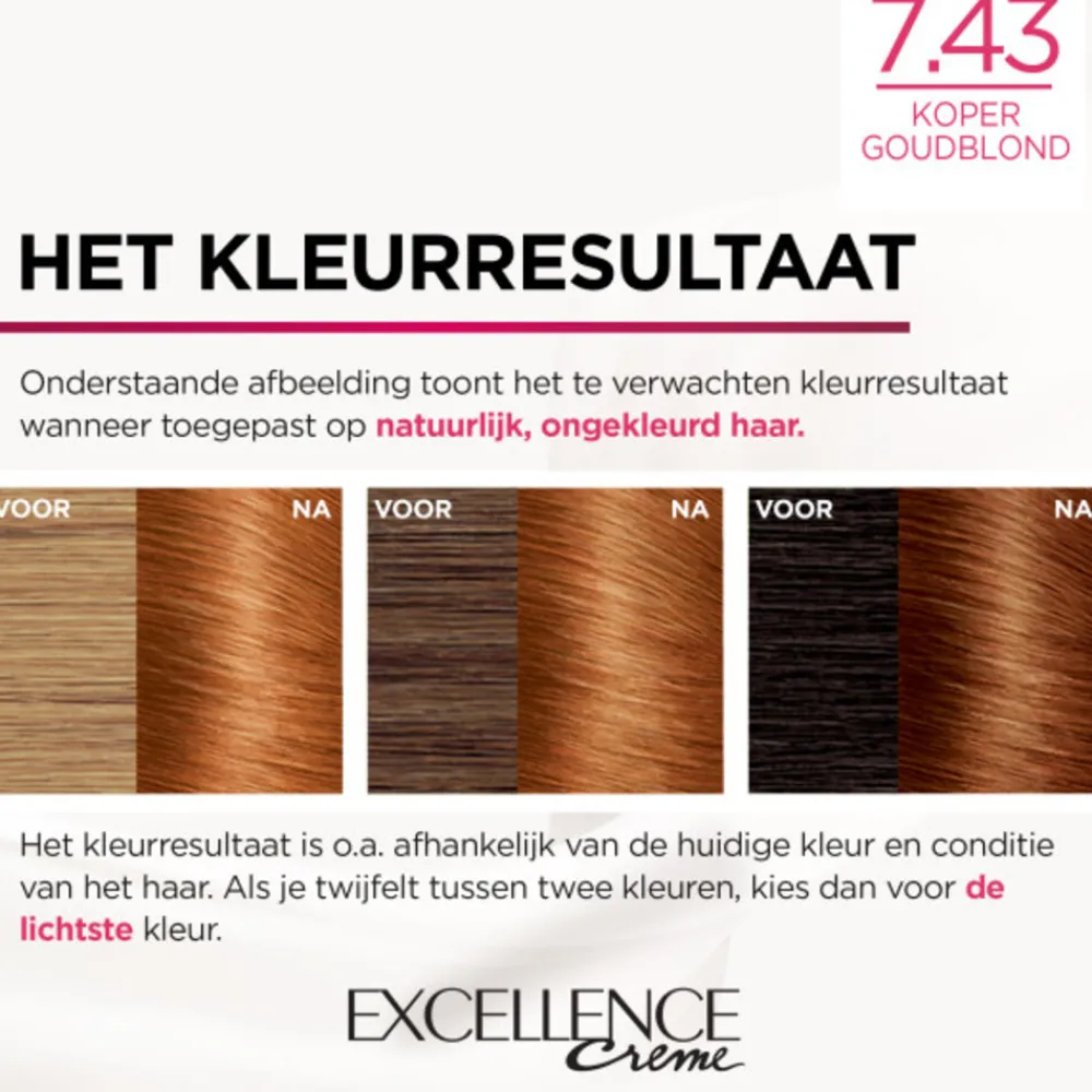 L'Oréal Excellence Crème Permanente Crèmekleuring 7.43 Koper Goudblond^LOréal Hot
