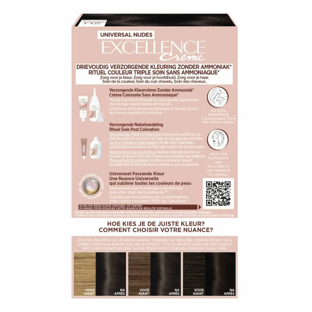 L'Oréal Excellence Crème Universal Nudes Permanente Haarkleuring 2U Universeel Zeer Donkerbruin Haarkleuring