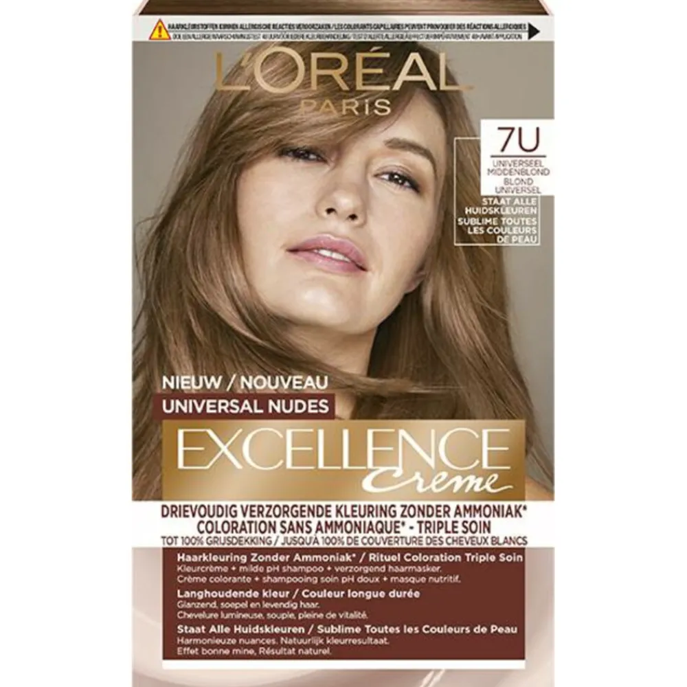 L'Oréal Excellence Crème Universal Nudes Permanente Haarkleuring 7U Universeel Middenblond^LOréal Online
