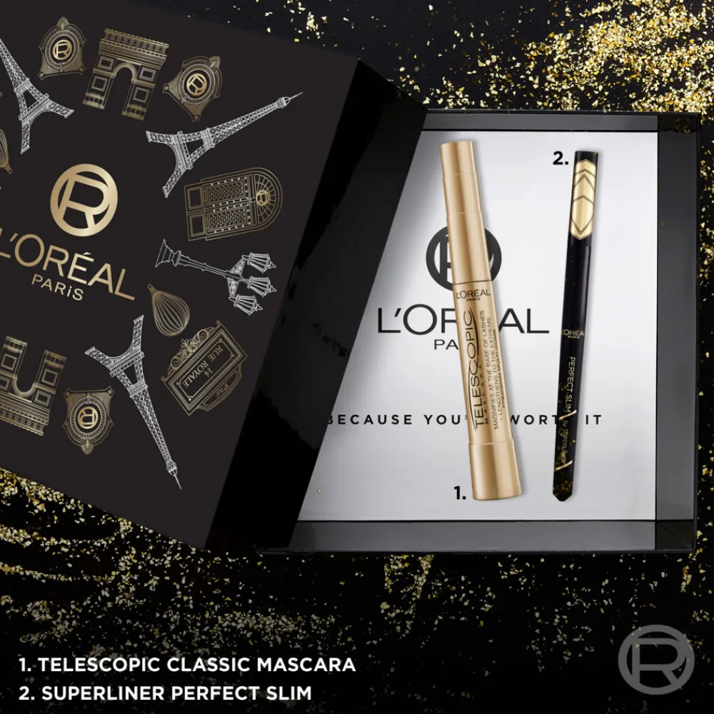 Sale L'Oréal Geschenkset Telescopic Classic Mascara & Superliner Perfect Slim Zwart 2 stuks Geschenksets|Eyeliner