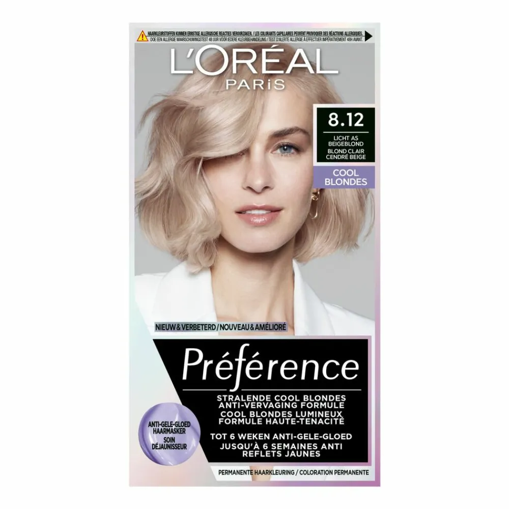 Haarkleuring<LOréal L'Oréal Préférence Cool Blondes Permanente Haarkleuring 8.12 Licht As Beigeblond