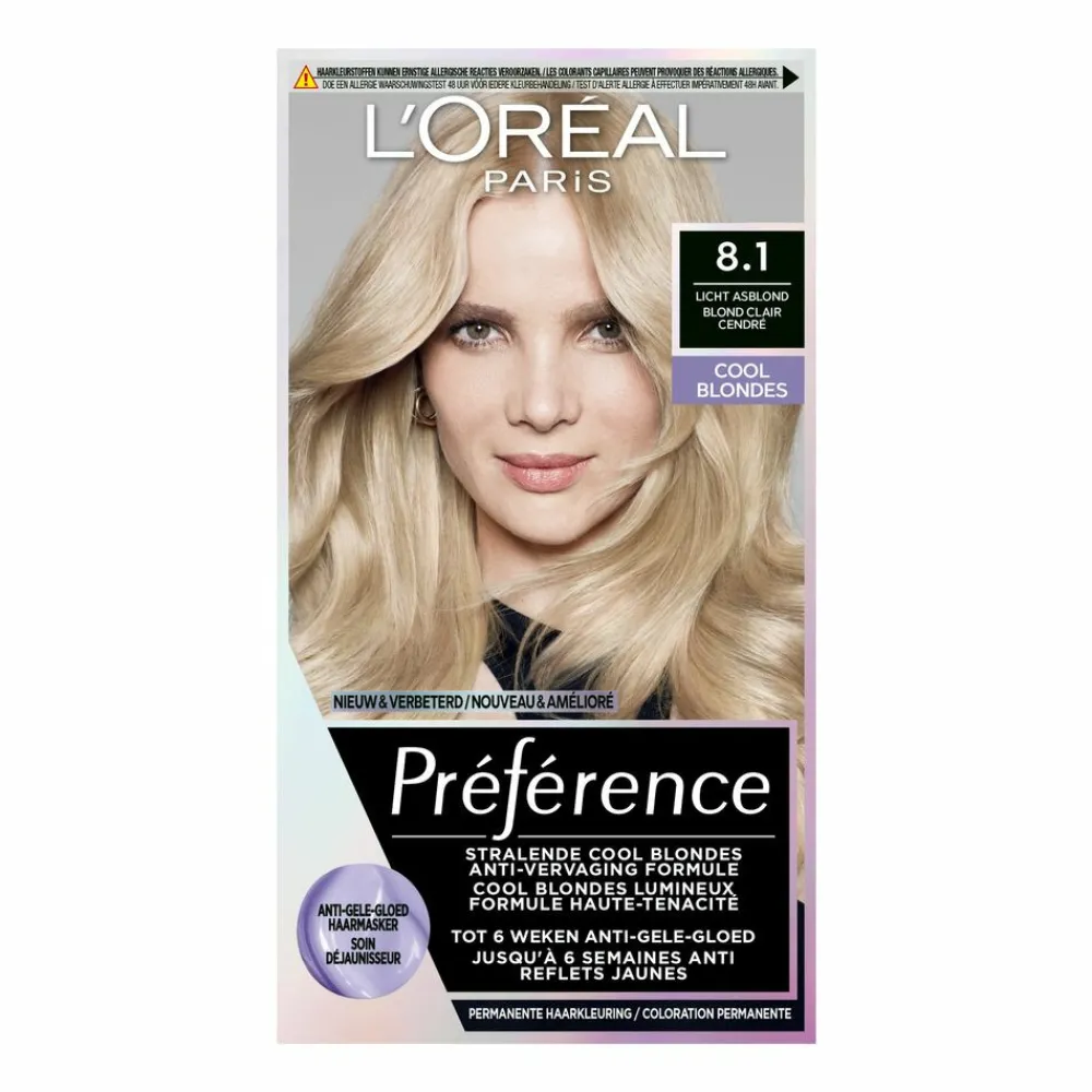 L'Oréal Préférence Cool Blondes Permanente Haarkleuring 8.1 Licht Asblond Haarkleuring
