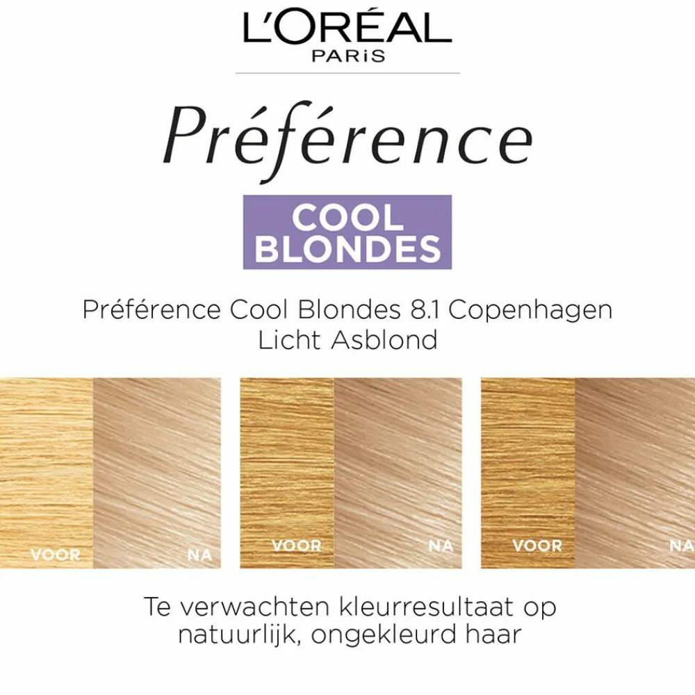 L'Oréal Préférence Cool Blondes Permanente Haarkleuring 8.1 Licht Asblond Haarkleuring