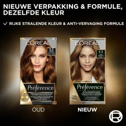 New L'Oréal Préférence Permanente Haarkleuring 5.3 Licht Goudbruin Haarkleuring