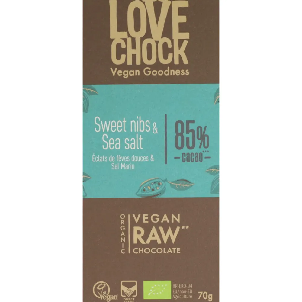 Chocolade<Lovechock Sweet Nibs & Sea Salt Bio 70 gr