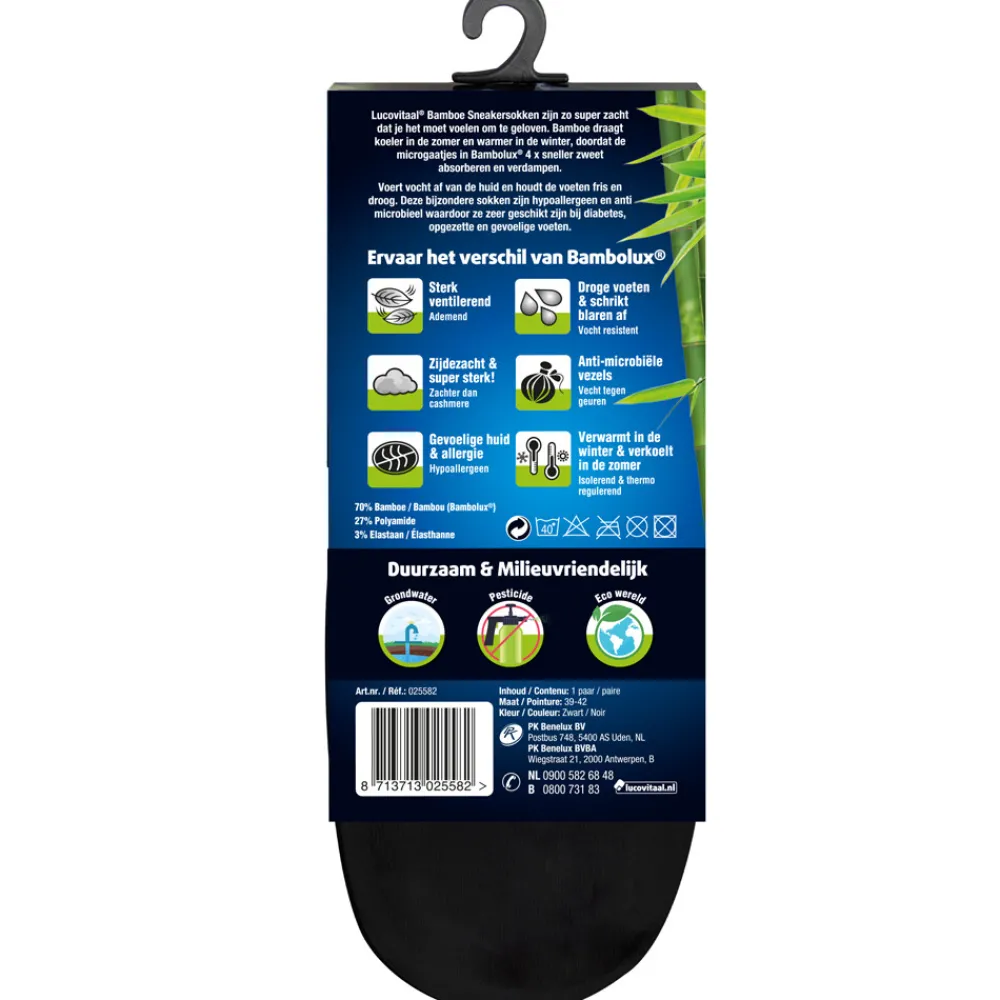 Hot Bamboe Sneakersok Zwart maat 39-42 1 paar Steunkousen|Zelfzorg