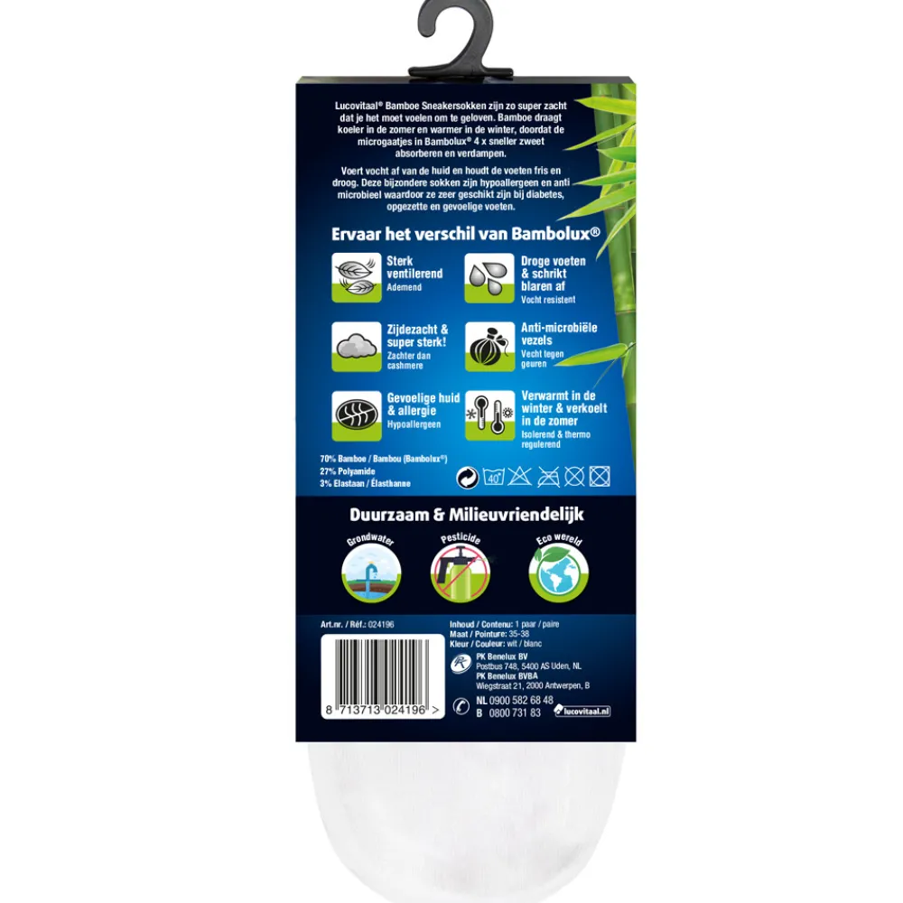 Hot Bamboe Sneakersok Wit maat 35-38 1 paar Steunkousen|Zelfzorg