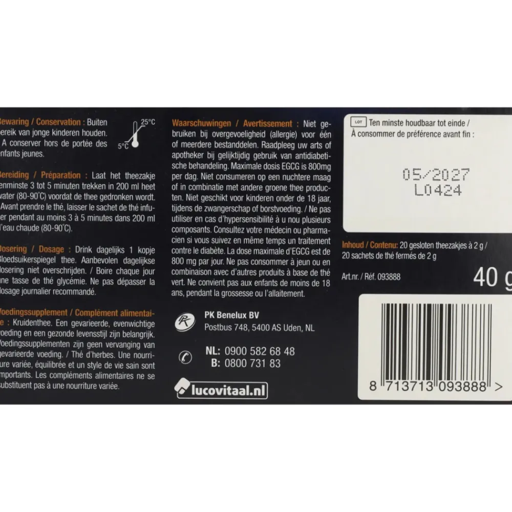 Thee<Lucovitaal Bloedsuikerspiegel Thee 20 zakjes