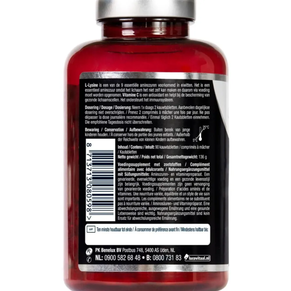 Best L-Lysine 1000 mg 90 kauwtabletten Weerstand & Energie|Speciale Bestanddelen
