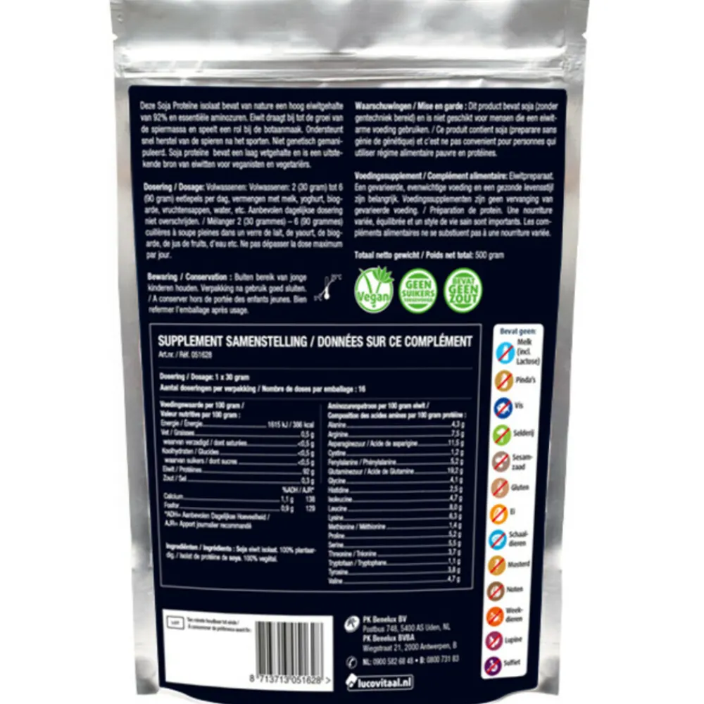 Premium Soja Proteïne Puur 500 gr Sportvoeding & Drank|Speciale Bestanddelen