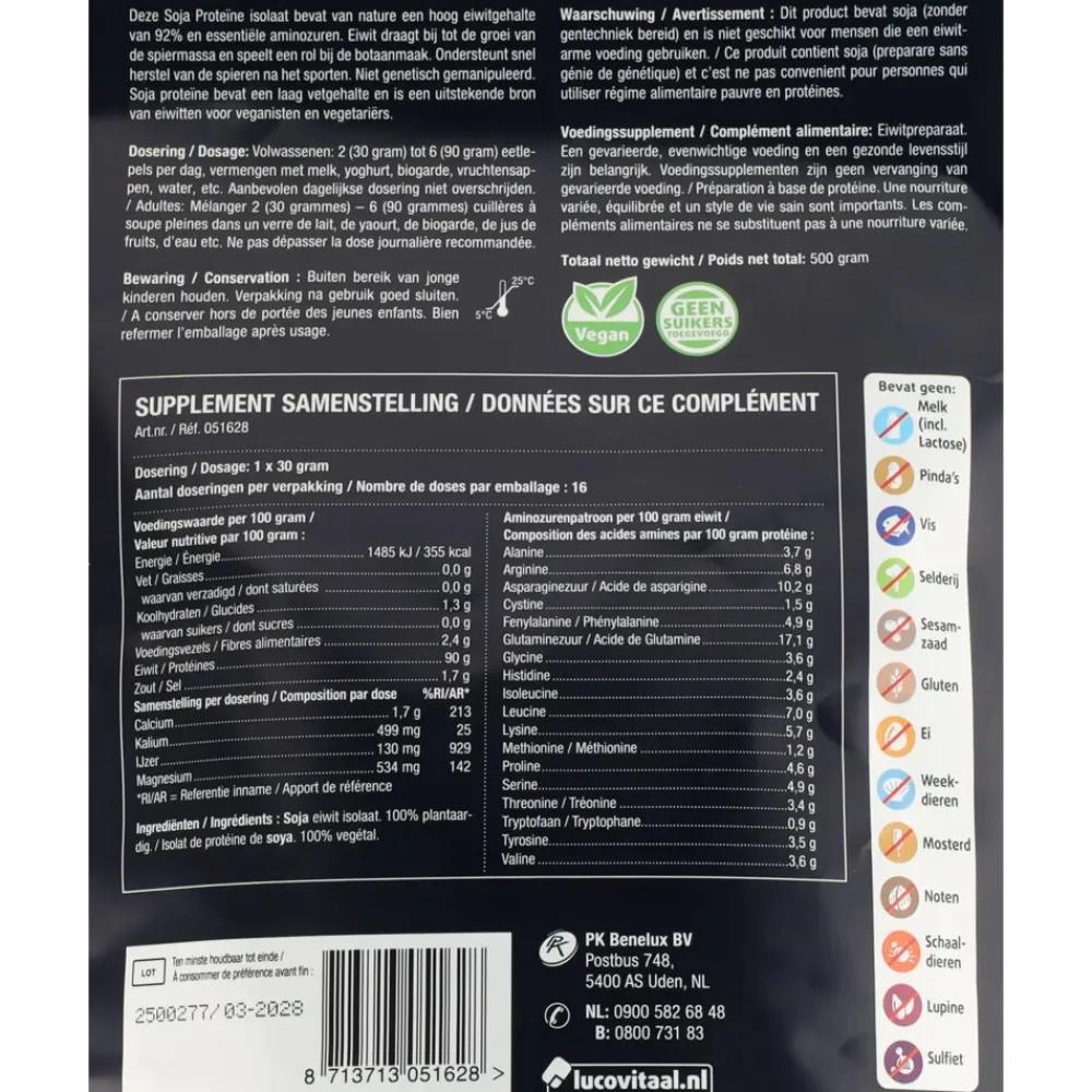 Premium Soja Proteïne Puur 500 gr Sportvoeding & Drank|Speciale Bestanddelen