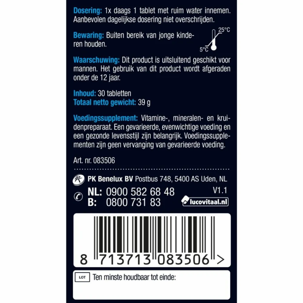 Voor Vrouw Of Man<Lucovitaal Testosteron Mannen Support 30 tabletten