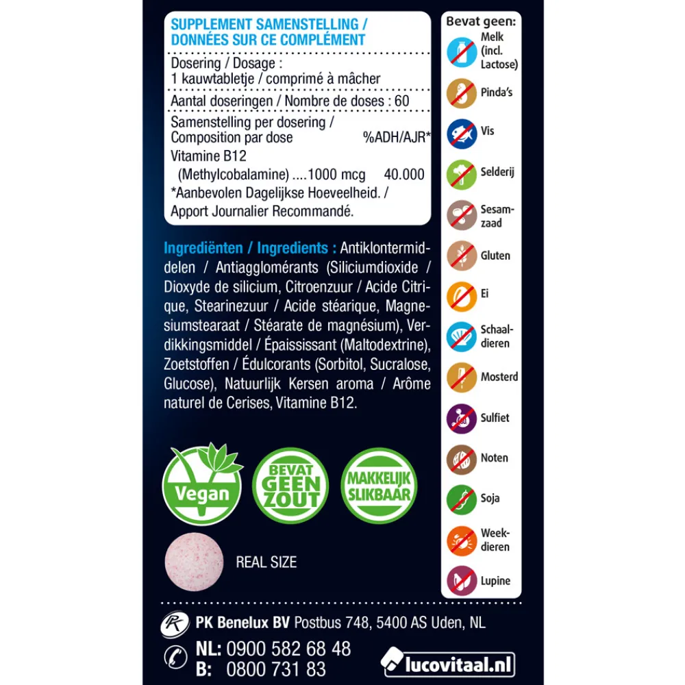 Vitaminen<Lucovitaal Vitamine B12 1000mcg 60 kauwtabletten