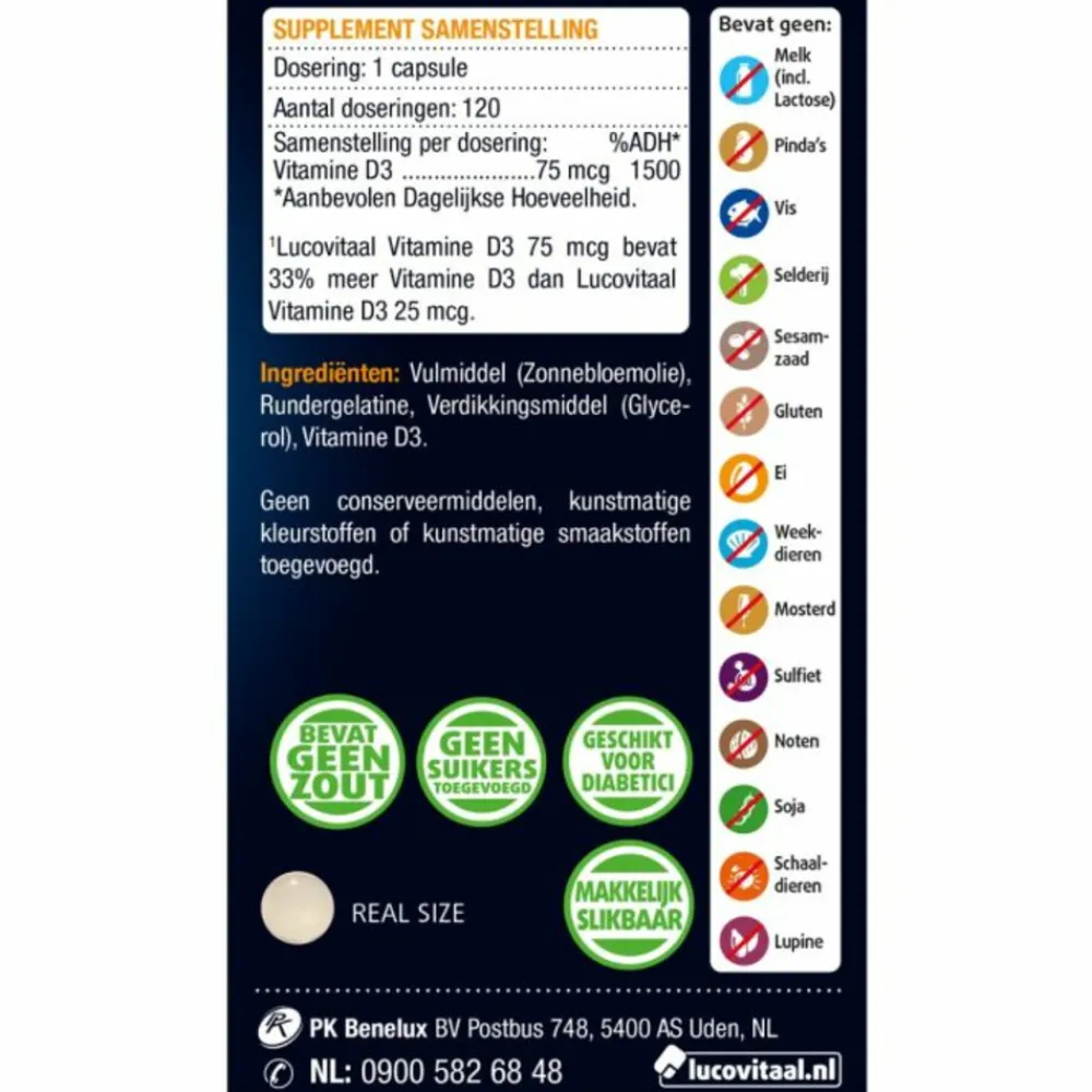 Vitaminen<Lucovitaal Vitamine D3 75mcg (3000IE) Forte 120 capsules