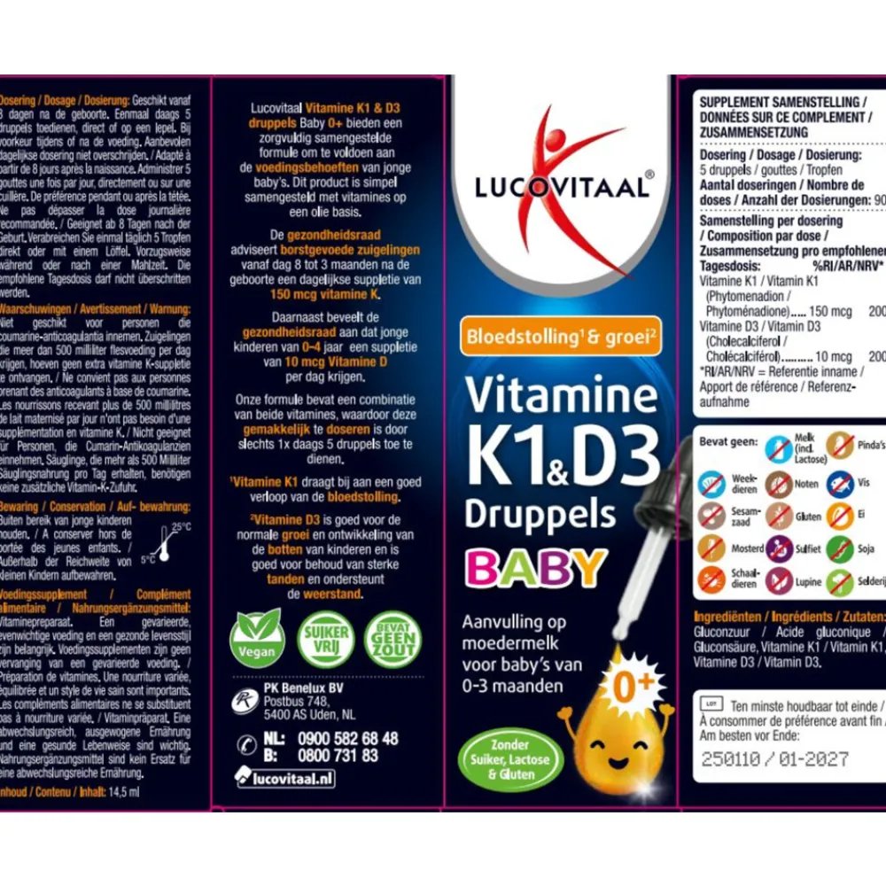 Vitamine K1 & D3 Druppels Baby 14,5 ml^Lucovitaal Discount
