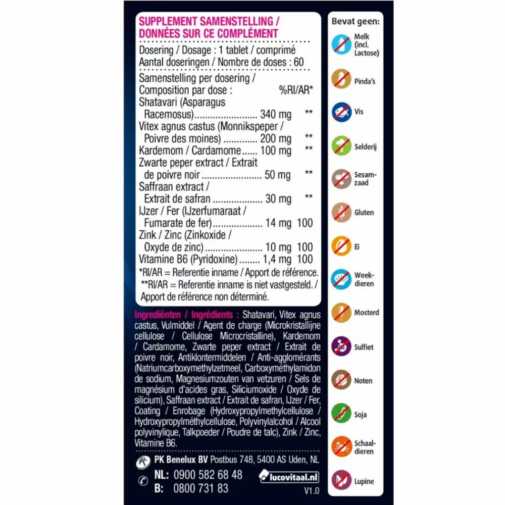 Vrouw Hormoonsupport 60 tabletten Voor Vrouw Of Man