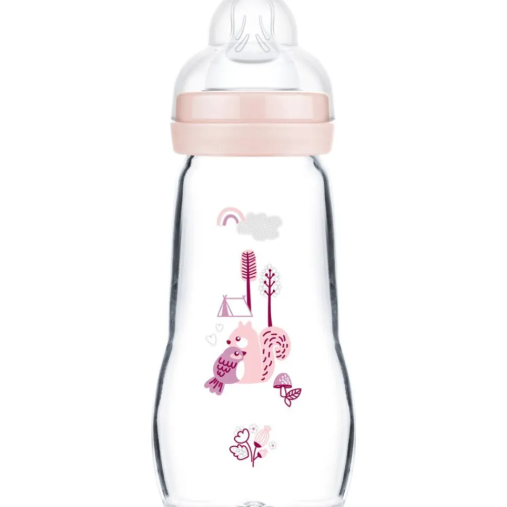 Sale Babyfles Feel Good Glas Matt Roze 0+ mnd 260 ml Flessen & Spenen
